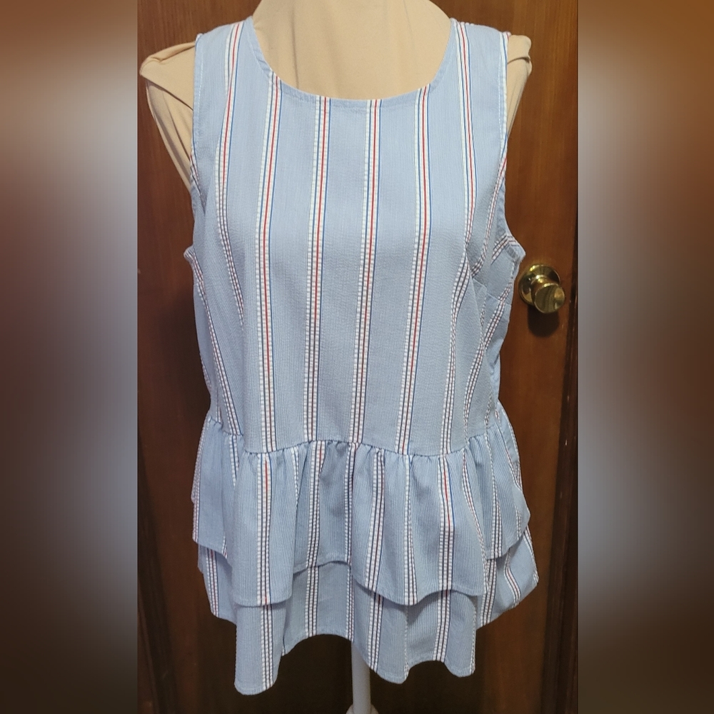 Vineyard Vines Women's Nicholls Stripe Peplum Tie Back Sleeveless Top Sz  Medium